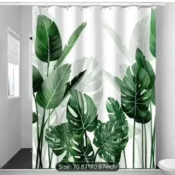 Shower curtain with hooks. - Picture 3 of 7